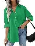 HOTOUCH Women Button Down Shirts Office Drop Shoulder Oversized Blouse Long Sleeve Boyfriend Dress Shirt with Pockets