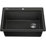 Kraus KGTW12-28MBL Bellucci 28 inch Granite Composite Workstation Drop-In Top Mount Single Bowl Kitchen Sink with Accessories, Metallic Black