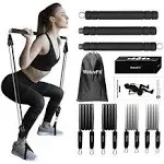 WeluvFit Pilates Bar Kit with Resistance Bands, Exercise Fitness Black 