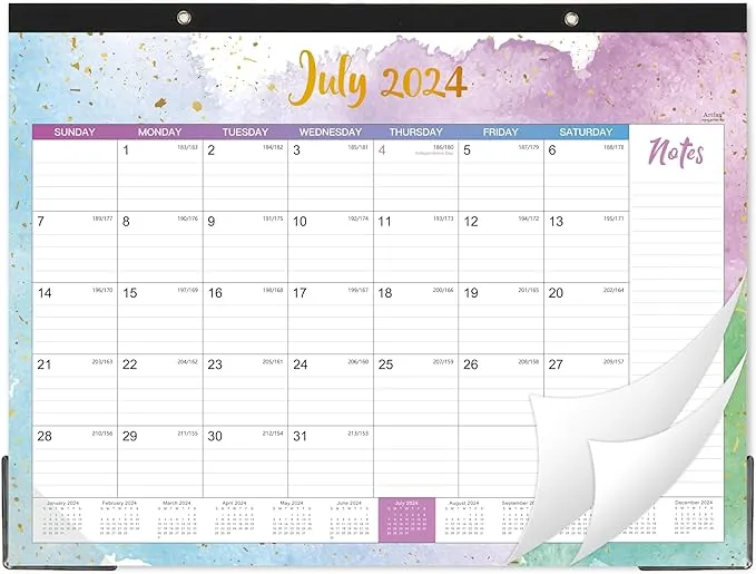 2025 Desk Calendar - Large Desk Calendar 2025, Jan.2025 - Dec.2025, 22" x 17", Corner Protectors, Large Ruled Blocks - Multicolor Waterink