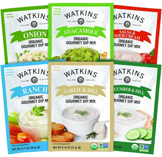 Watkins Organic Gourmet Dip Mix, Salsa & Sour Cream, 1.23 oz. Packets, 12-Pack