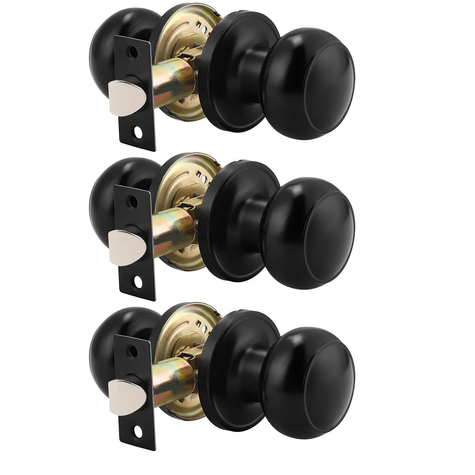 Probrico (3 Pack) Round Passage Door Knob(Non-Locking Knobs), Keyless Doorknobs Interior/Exterior Door Lockset,Passage Knobs for