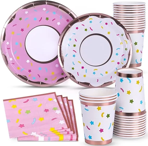 Donut Party Supplies Pink Donut Plates and Napkins Set Donut Party Plates and...