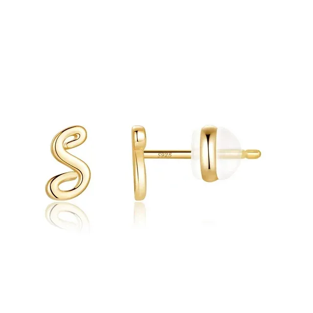 TINGN Initial Stud Earrings for Girls Women S925 Sterling Silver Post 14K Real Gold Plated Initial Letter Stud Earrings for Toddler Kids