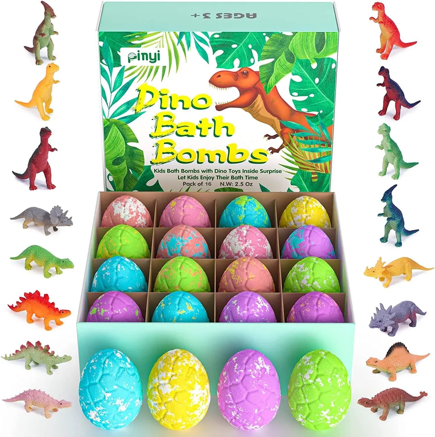 16 Pack Dinosaur Bath Bombs for Kids with Surprise Inside, Dino Bath Bombs with ...