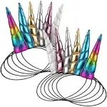 Juvale 12-Pack Unicorn Headbands for Girls - Elastic Metallic Plush Horns for Birthday Party Favors, Costumes Accessories