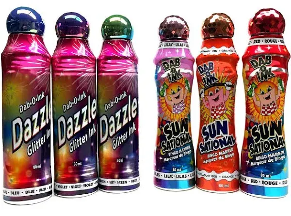 Bingo Dauber Set! - 3 Dazzle Glitter & 3 Ultra Bright Sunsational Ink Dabbers