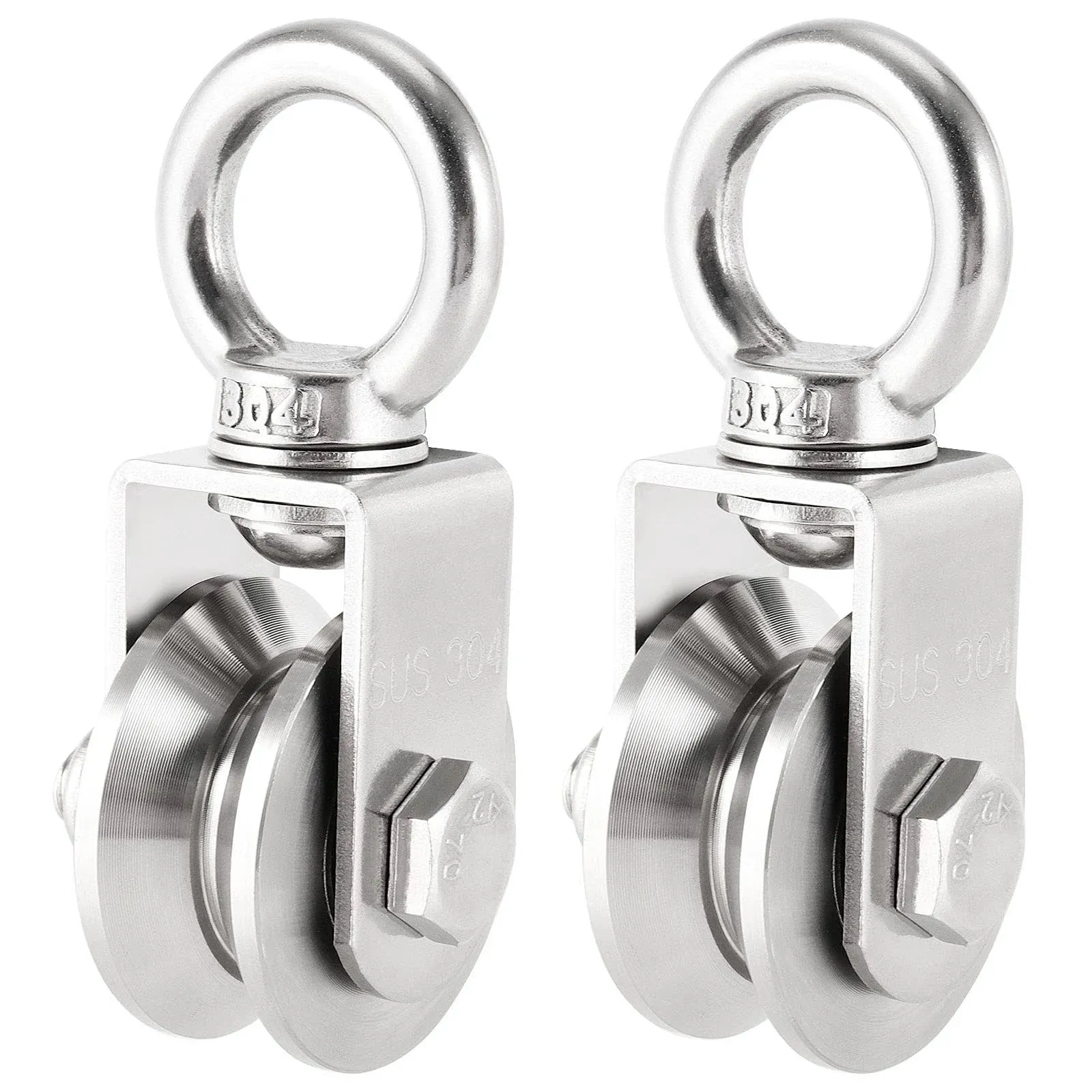 2 Pack V Type Swivel Pulley 304 Stainless Steel Duplex Bearing Supersilent Detac