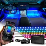 OPT7 Aura Pro Double Row Car LED Lights Interior with APP Control, Multicolor Mode, Sound Active Function Inside Ambient Lighting Kit, Footwell Floor Decor, Charger Adapter 12V, 6pc