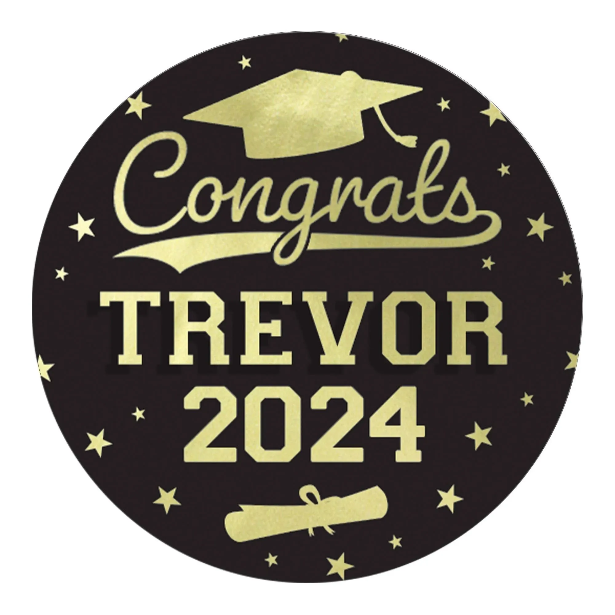 Personalized Graduation Envelope Seals, Class of 2024 Thank You Card Stickers, Bag Seals - 1.75 in. - 40 Count (Black and Gold)