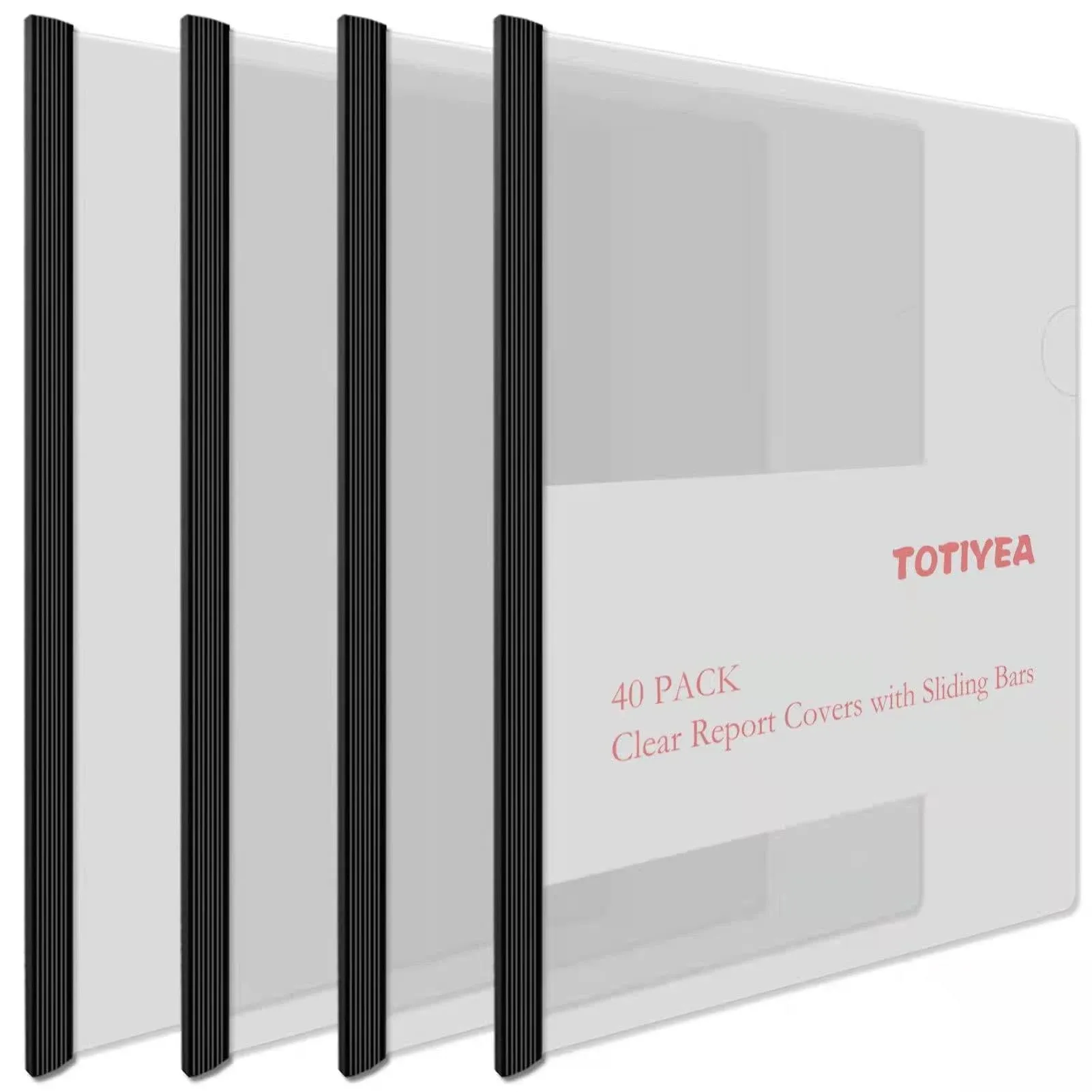 TOTiyea 40 Pack Clear Report Covers with Sliding Bars, Letter Size,9Mm(40 Sheet Capacity) Black Sliding Bar File Folders