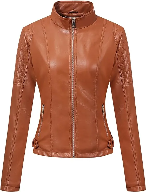 Bellivera Women&#039;s Faux Leather Jacket Moto Biker Sherpa-Lined Coat with Removabl