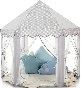 Monobeach Princess Tent Girls Large Playhouse Kids Castle Play Tent with Star Lights Gift Toy for Children Indoor and Outdoor Games, 55'' x 53'' (DxH) (Grey)