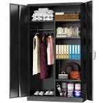 Atripark Metal Storage Cabinets with Locking Doors, 72" Tall Storage Wardrobe with Lock and Hanging Rod, Steel Storage Freestanding Wardrobe for