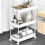 SPACELEAD 3-Tier Utility Storage Cart, Mobile Utility Cart with Lockable Caster Wheels, Rolling Carts Organizer for Bathroom Laundry Kitchen,Used As B