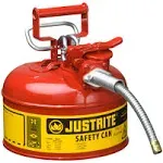 Justrite 1 Gallon Type II AccuFlow™ Red Safety Can with 5/8" Steel Flexible Spout