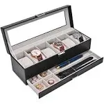 ProCase Watch Box Organizer for Men, 6 Slot Watch Display Case with Drawer, Valentines Gift Mens Watch Holder Watch Case for Men, 6 Watch Box 2-Layer