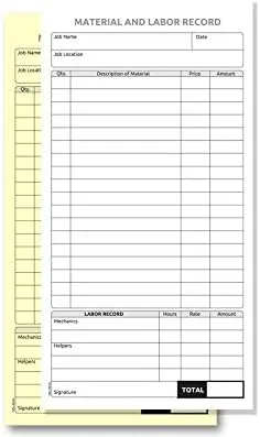 2 Part Carbon-Less Material & Labor Record Books