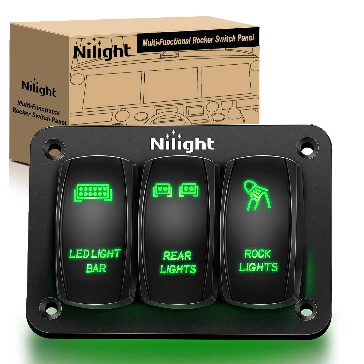 Nilight 3Gang LED Light Bar/Rear Lights/Rock Lights 5Pin On/Off Rocker Switch ...