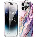 GVIEWIN for iPhone 15 Pro Case Floral, with Screen Protector+Camera Lens Protector, [Not Yellowing] Slim Shockproof Clear Protective Phone Cover for