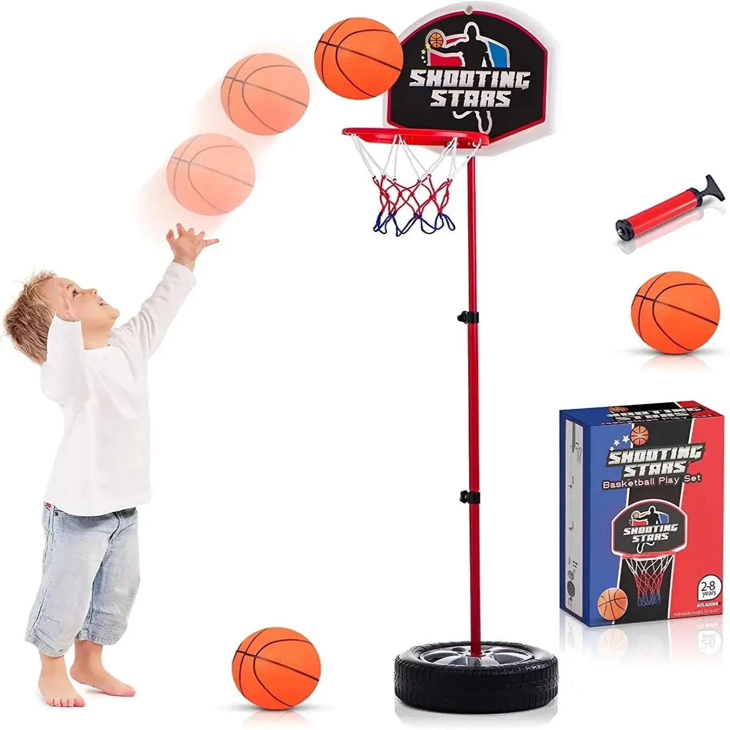 Toddler Basketball Hoop Set - Adjustable Indoor & Outdoor Mini Court - Christmas & Birthday Gift for Ages 4-8 Includes Basketball Goal, Stand, and Balls - Fun for Kids 3-12, Boys & Girls