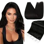 Fshine Full Shine Tape On Hair Extensions 12 inch Human Hair Tape in Extensions Color 1B Off Black 30 Grams Tape in Human Hair Extensio