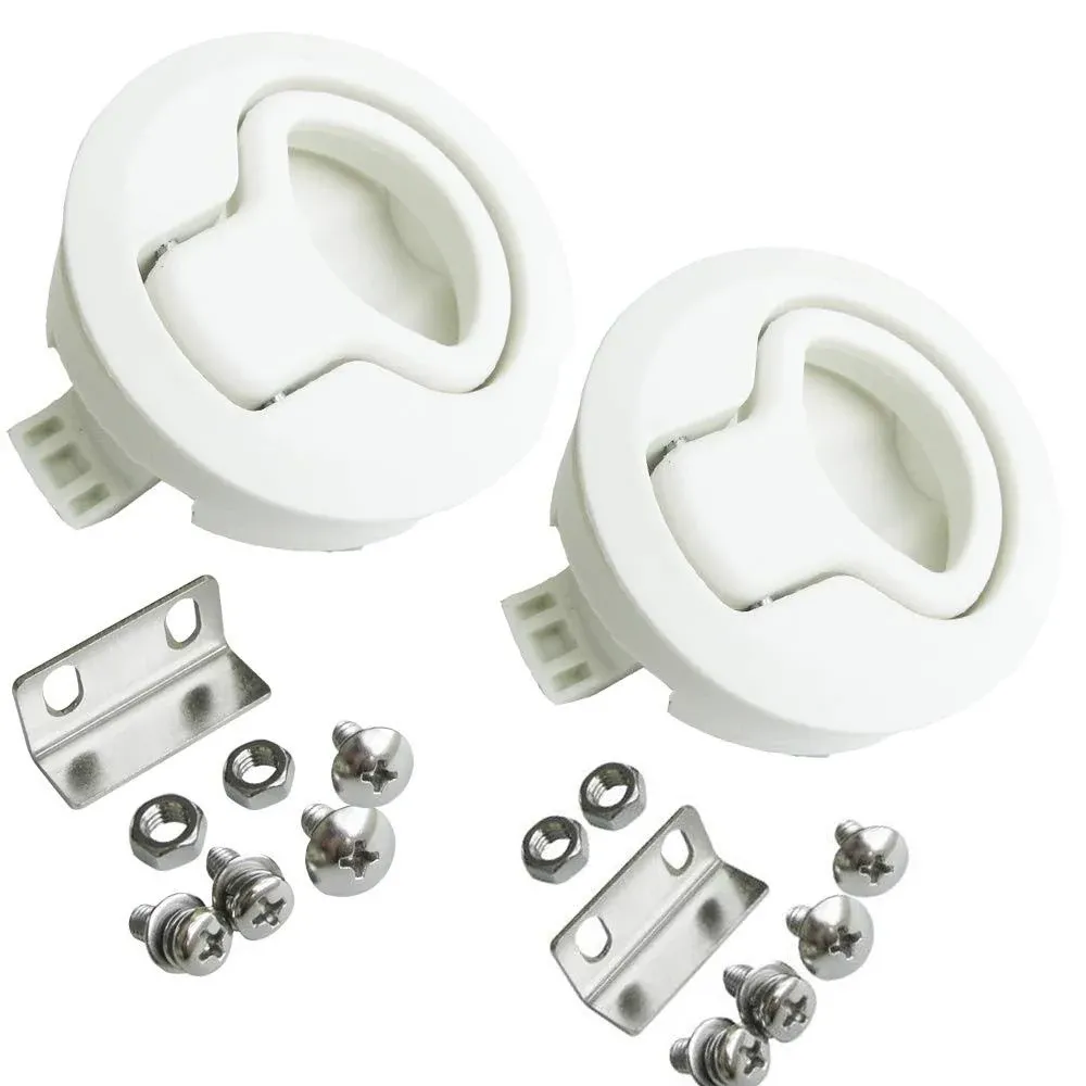 WJSKDQ 2pcs Boat 2'' Flush Pull Latch Slam Latch Hatch Round Pull Latch White Plastic for RV Boat Door Latches Deck Hatch 1/4'' Door Cabinet Hardware