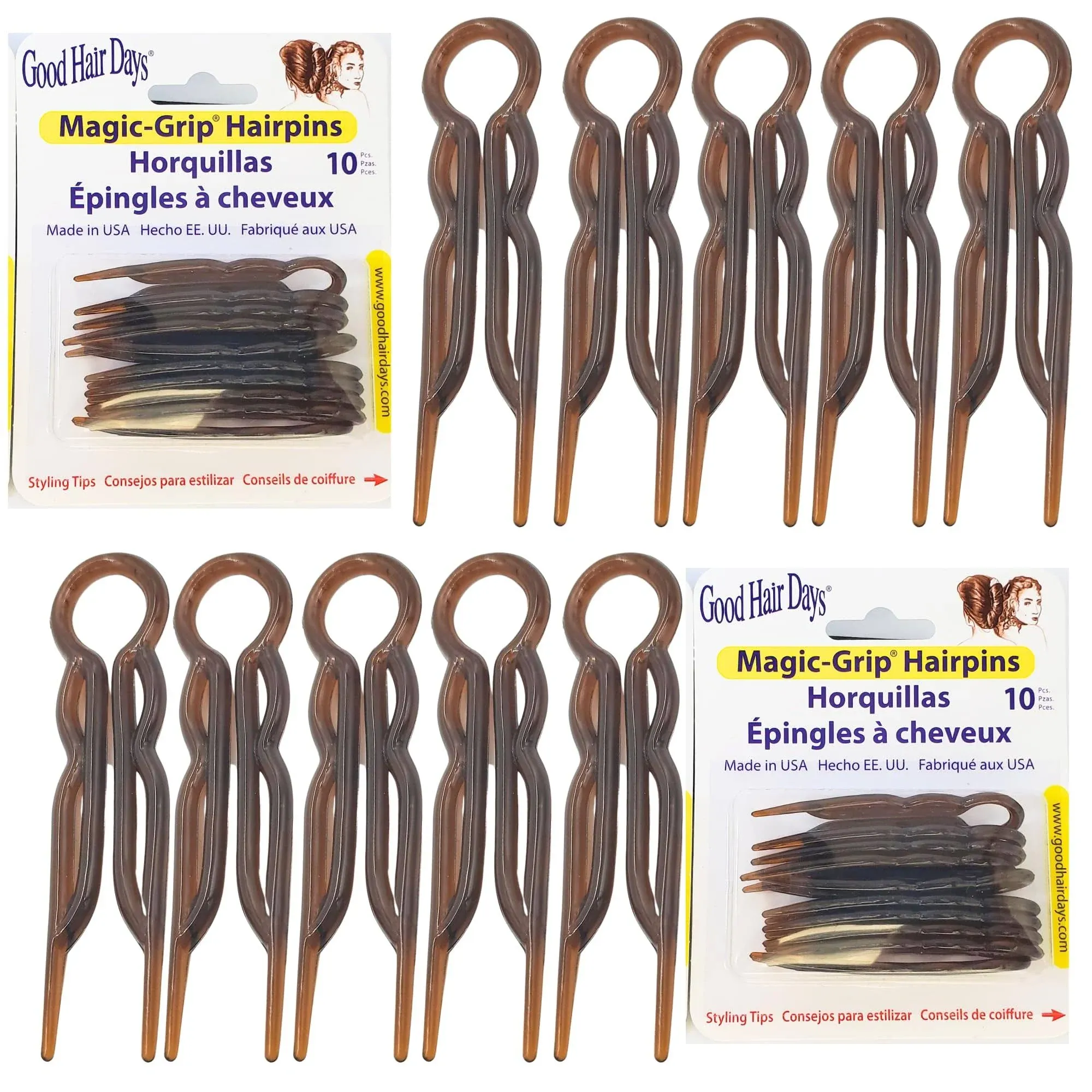 Good Hair Days Hair Pins Plastic, U Shaped Magic Grip Hairpins, Strong Durable Pins for Fine, Thick & Long Hair, Hair