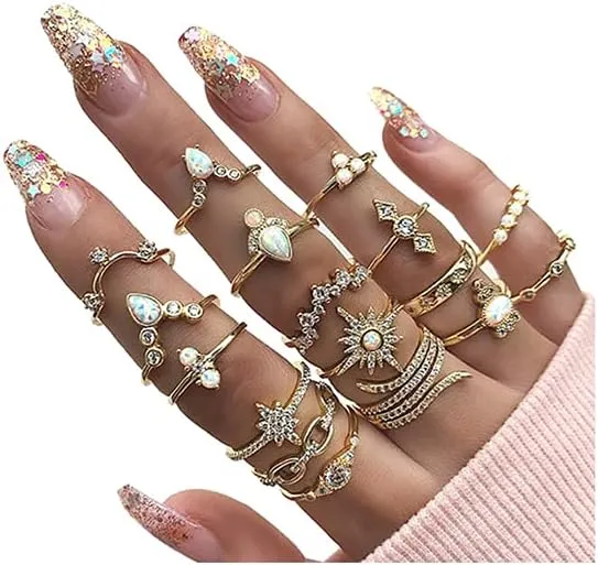 YOOESTORES82 7-18 Pieces Gold Boho Ring Sets Stackable Knuckle Ring Vintage Snake ...