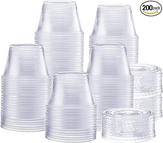 200 Sets - 3.25 oz. Plastic Disposable Portion Cups with Lids, Clear