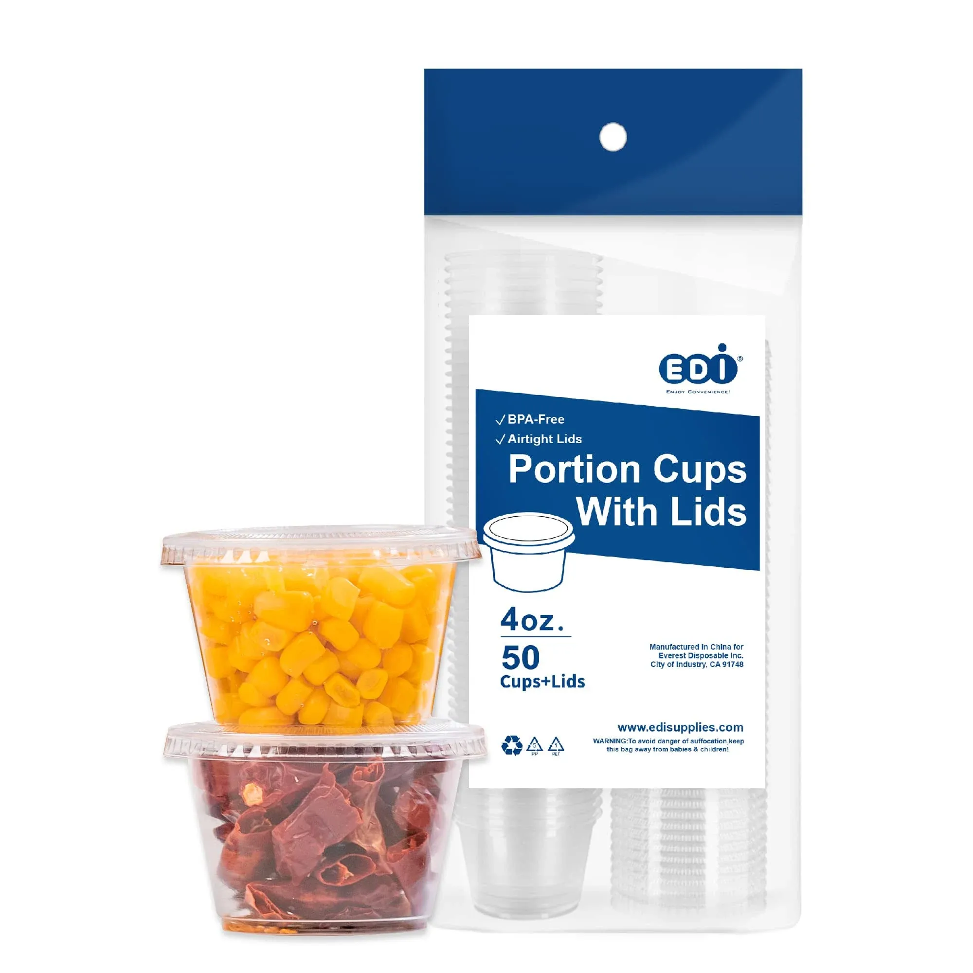 EDI Clear Plastic Disposable Portion Cups with Lids