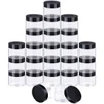 24 Pieces Clear Plastic Round Storage Jars Wide-Mouth Plastic Containers Jars with Lids for Storage Liquid and Solid Products (Black Lid, 2 oz)