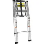 VEVOR Telescoping Ladder, 15 FT Aluminum One-Button Retraction Collapsible Extension Ladder, 400 LBS Capacity with Non-Slip Feet, Portable Multi-Purpose Compact Ladder for Home, RV, Loft, ANSI Liste