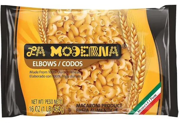 La Moderna Elbow Pasta, Noodles, Durum Wheat, Protein, Fiber, Vitamins, 16 Oz, Pack of 20