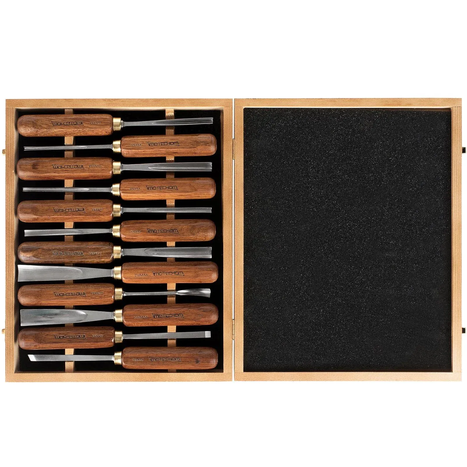 IMOTECHOM 12-Pieces Woodworking Wood Carving Tools Chisel Set with Wooden Box, Razor Sharp CR-V 60 Steel Blades