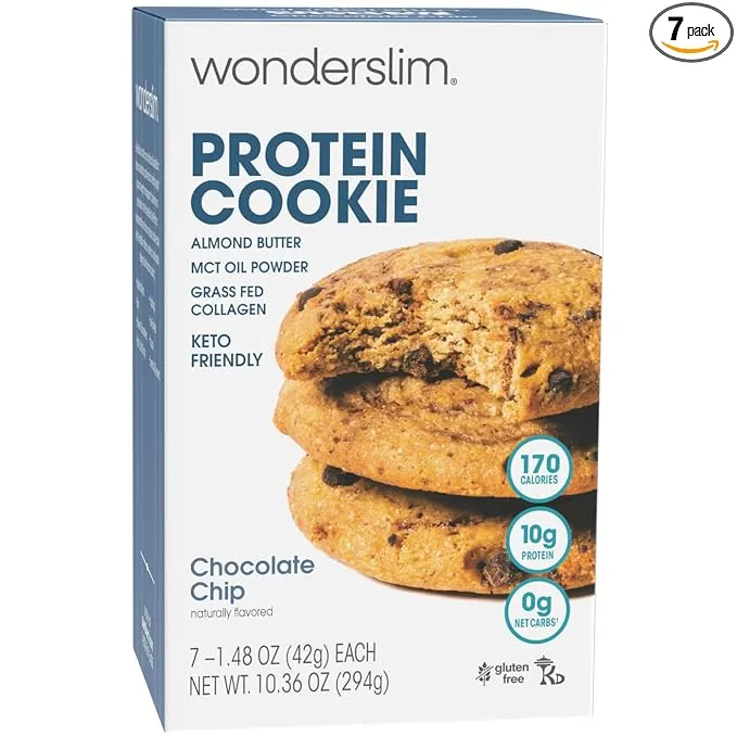 Wonderslim Protein Cookie Chocolate Chip Keto Friendly Low Carb Gluten Free 7ct