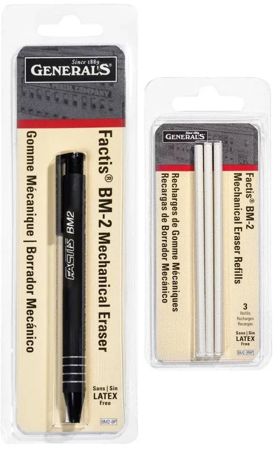 General Pencil - Pencil-Eraser + Refills Bundle - GPBM2-BP Factis Pen Style Eraser Plus GPBM2-3RBP Factis Pen Style Eraser Refills (Pencil + Refills)