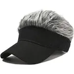 LUTICELI Novelty Hair Visor Sun Cap Wig Peaked Adjustable Baseball Hat with Spiked Hairs (Black Grey)