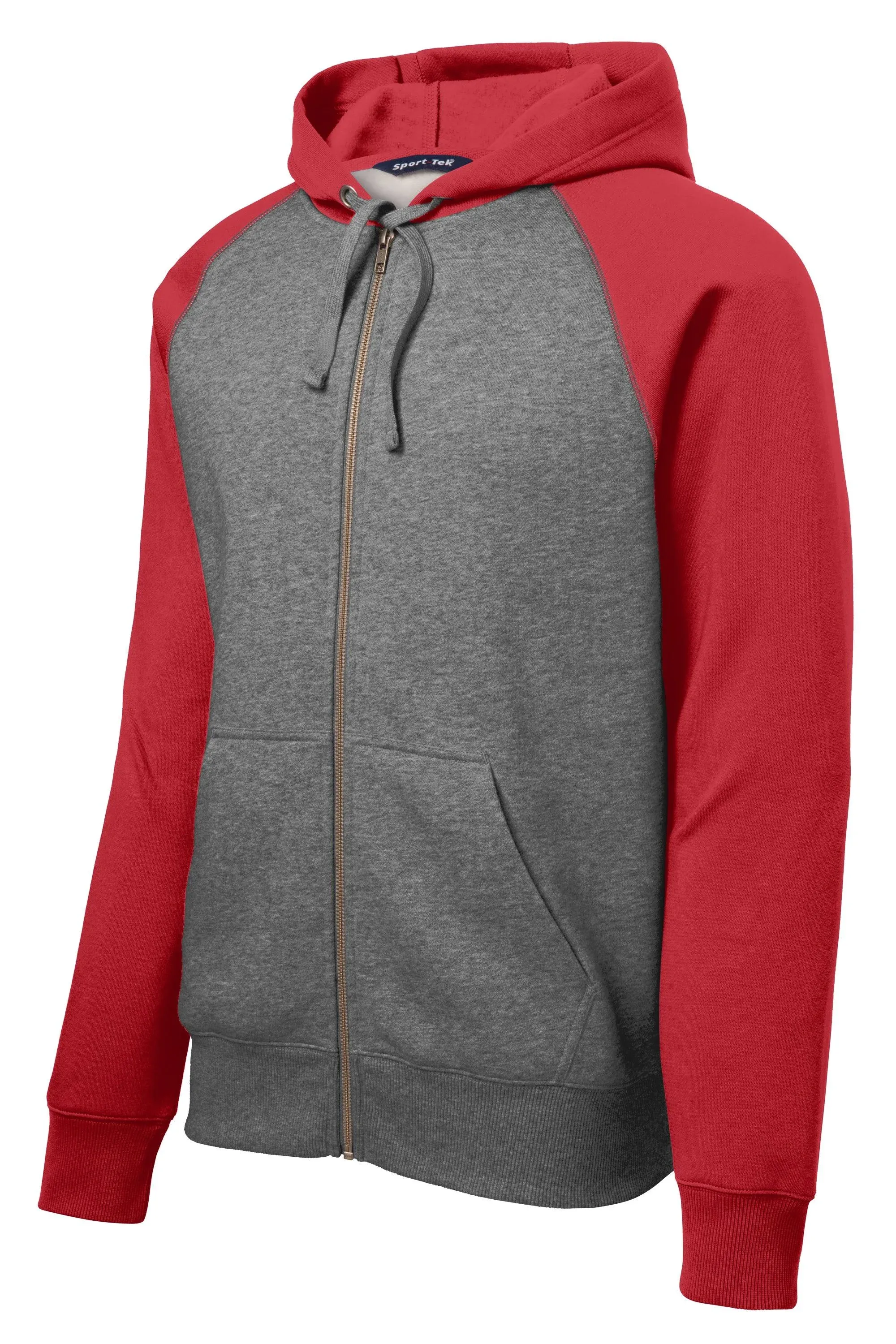 Sport-Tek ST269 Raglan Colorblock Full-Zip Hooded Fleece Jacket - Vintage Heather ...