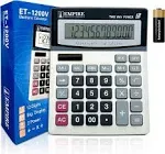 Empire Desk Calculator with Large Key Buttons, 12 Digits, Large Eye-Angled Display, Solar and Battery Powered for Home and Office (Battery Included)