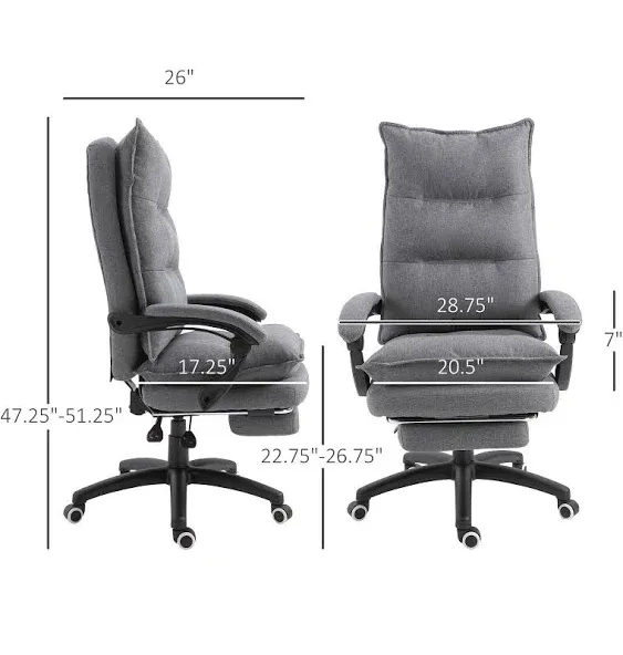 Office Chair Adjust Height Recliner with Retractable Footrest, Wheel High Back