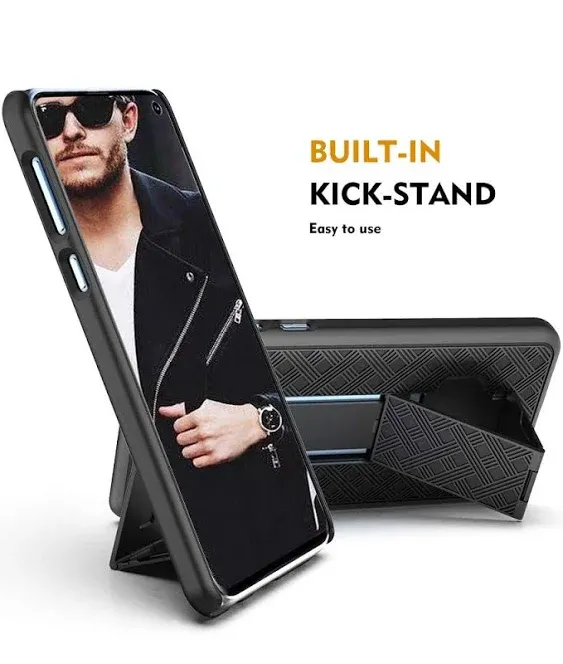 S10E Case,HIDAHE Samsung S10E Belt Case Holster[Heavy Duty Protection][Belt Clip][Kickstand] 2 in 1 Slim Hard Shell Cover with 180 Degree Holster for Samsung Galaxy S10E 5.8 inch 2019 Released,Black