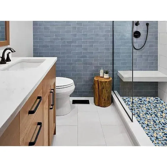 Elephantile Shower Floor Pebble Tile Blue Mosaic Tiles for Bathroom Wall Backsplash Floor [Set of 5 Sheets]