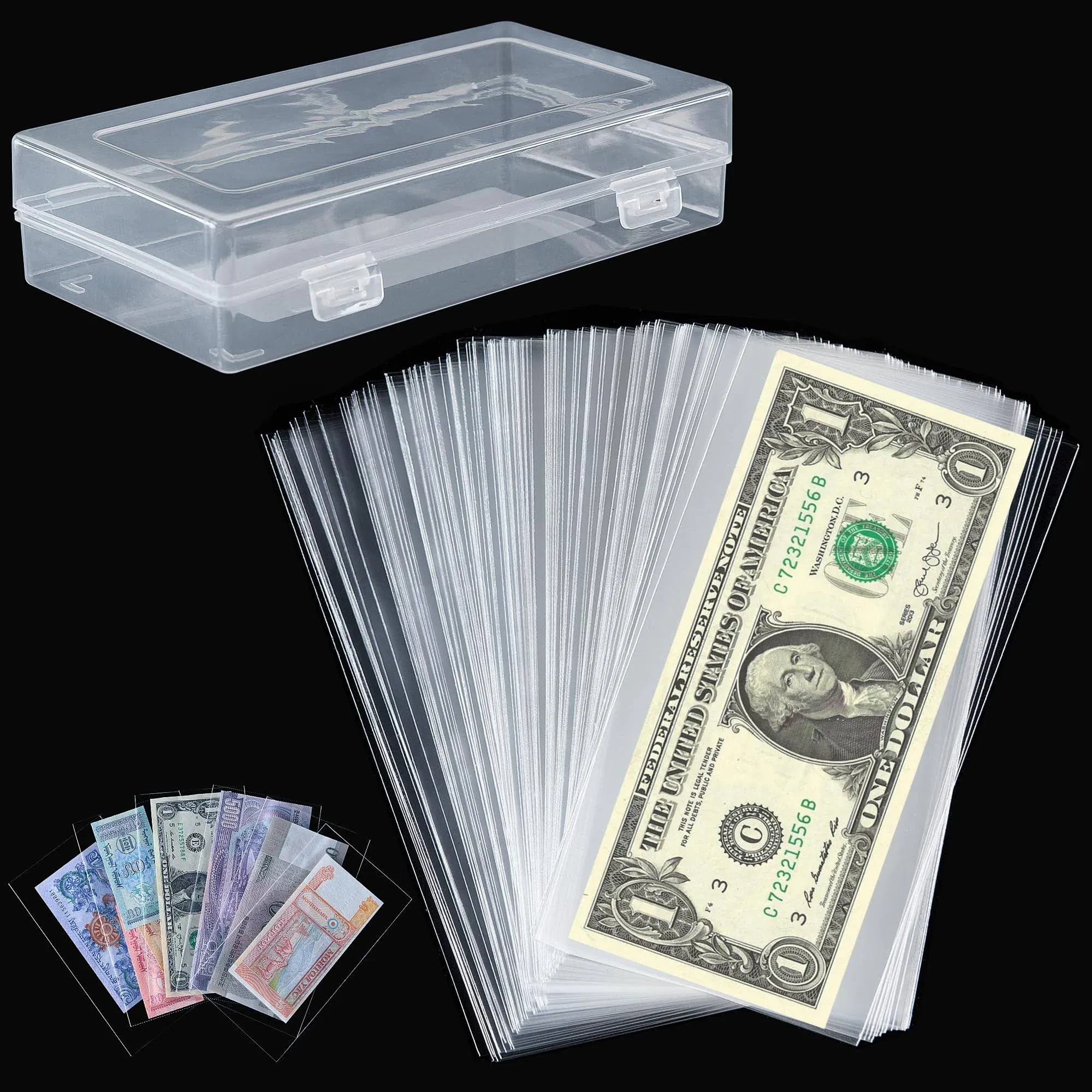 200 Pcs Dollar Bill Holder with Storage Case Plastic Paper Money Holders Currenc