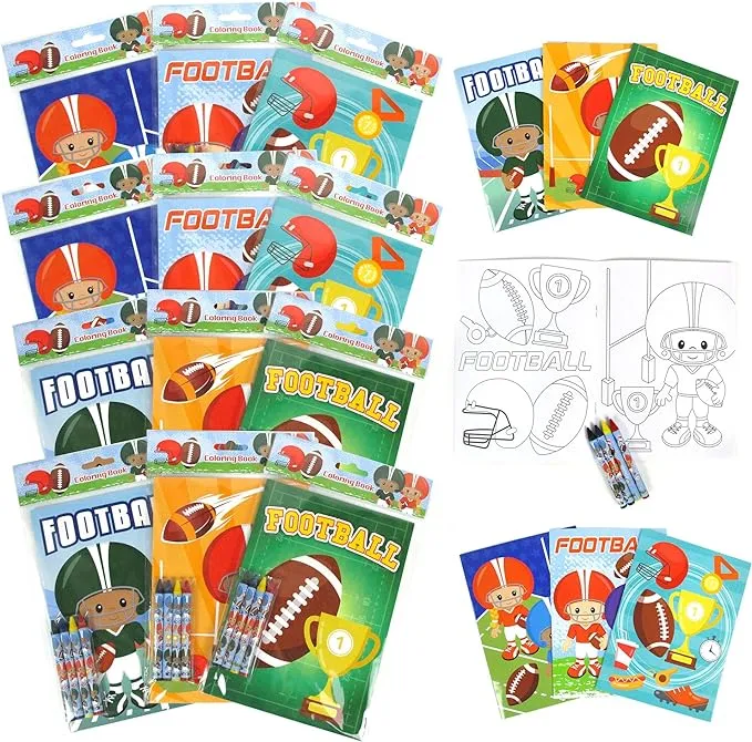 TINYMILLS Football Coloring Book Set with 12 Coloring Books and 48 Crayons ...