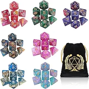 VECTOP DND Dice Set, 7 x 7 Sets (49 Pieces) Glitter Polyhedral Dice for Dungeons & Dragons RPG MtG DND Tabletop Game with 1 Pouch