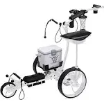 Super E Caddy Pro Electric Remote Control Golf Cart with Cooler, Seat, USB Port 12V Battery White