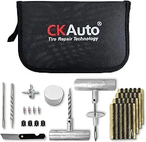 CKAuto Universal Tire Repair Kit, Heavy Duty Car Emergency Tool Kit for Flat Tire Puncture Repair, 36 Pcs Value Pack, Tire Plug Kit fit for Autos, Cars, Motorcycles, Trucks, RVs, etc.