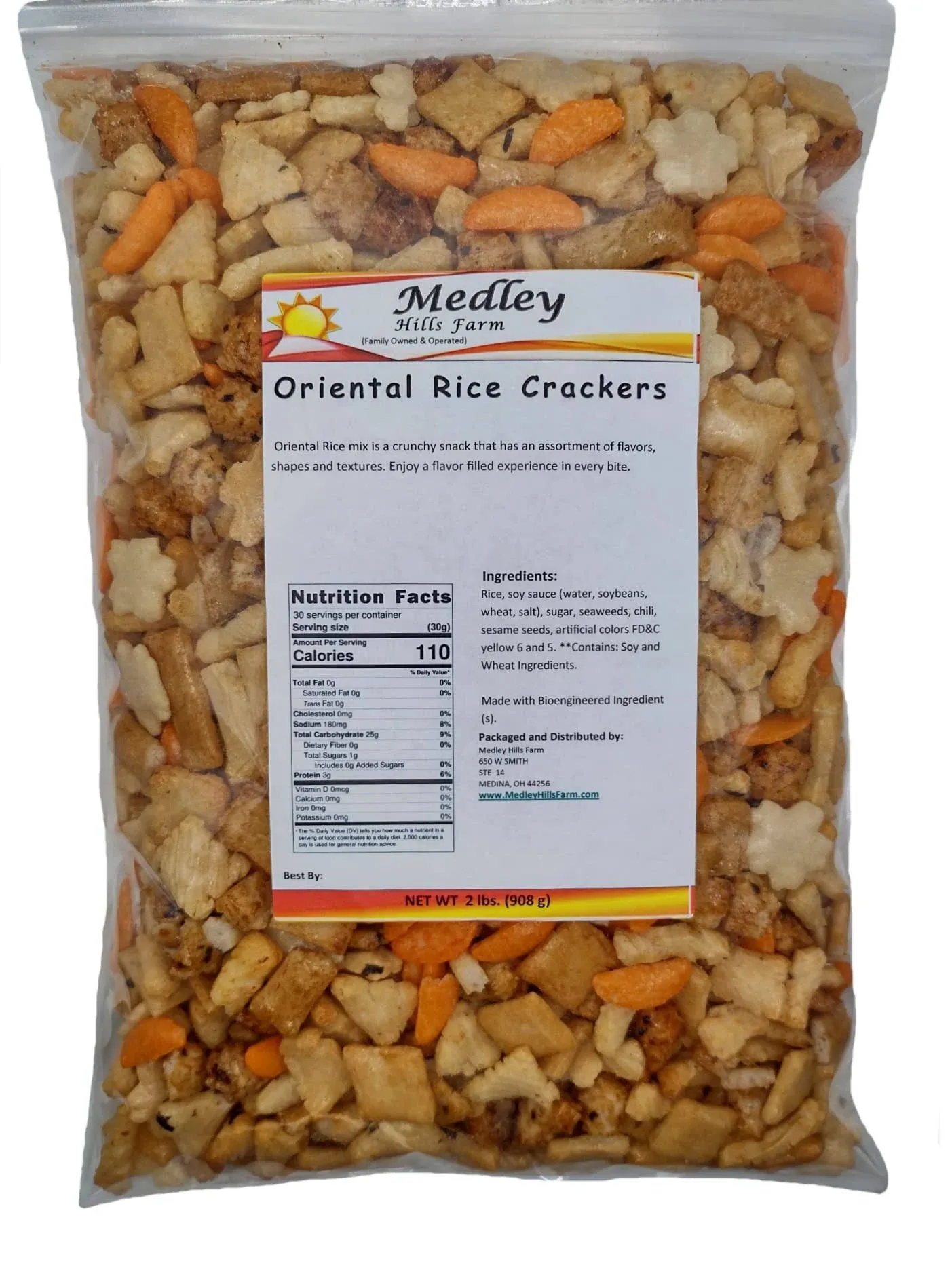 Medley Hills Farm Oriental Rice Crackers Japanese Crunchy & Spicy | in Resealable Bag | 2 lbs