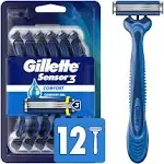 Gillette Sensor3 Comfort Men's Disposable Razors, 12 Razors